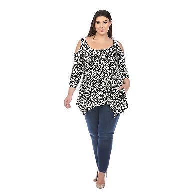 Plus Size Leopard Cold Shoulder Tunic