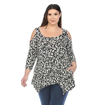 Plus Size Leopard Cold Shoulder Tunic