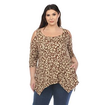 Plus Size Leopard Cold Shoulder Tunic