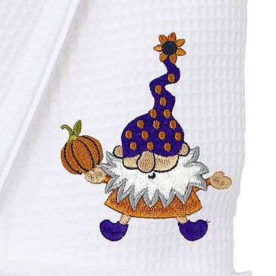 Linum Home Textiles Adult Hotel Collection 100% Turkish Cotton Waffle Terry Embroidered Bathrobe with Satin Piped Trim - Halloween Gnomes