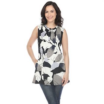 Women's Pleated Front Sleeveless Tunic Top