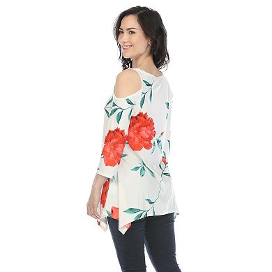 Women's Floral Printed Cold Shoulder Top
