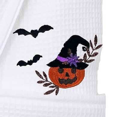 Linum Home Textiles Adult Hotel Collection 100% Turkish Cotton Waffle Terry Embroidered Bathrobe with Satin Piped Trim - Pumpkin Head