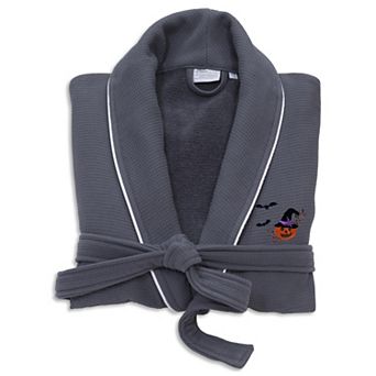 Linum Home Textiles Adult Hotel Collection 100% Turkish Cotton Waffle Terry Embroidered Bathrobe with Satin Piped Trim - Pumpkin Head