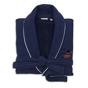 Linum Home Textiles Adult Hotel Collection 100% Turkish Cotton Waffle Terry Embroidered Bathrobe with Satin Piped Trim - Pumpkin Head