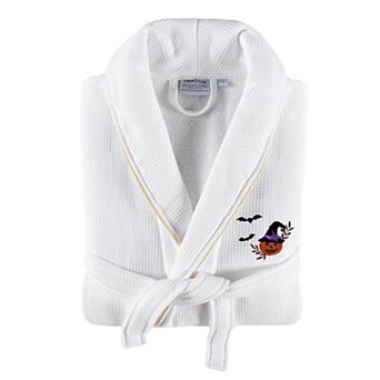 Linum Home Textiles Adult Hotel Collection 100% Turkish Cotton Waffle Terry Embroidered Bathrobe with Satin Piped Trim - Pumpkin Head