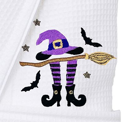 Linum Home Textiles Adult Hotel Collection 100% Turkish Cotton Waffle Terry Embroidered Bathrobe with Satin Piped Trim - Hat-Broom-Legs