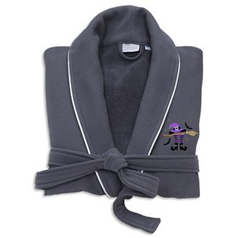 Linum Home Textiles Adult Hotel Collection 100% Turkish Cotton Waffle Terry Embroidered Bathrobe with Satin Piped Trim - Hat-Broom-Legs