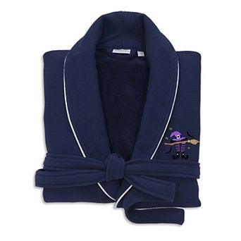 Linum Home Textiles Adult Hotel Collection 100% Turkish Cotton Waffle Terry Embroidered Bathrobe with Satin Piped Trim - Hat-Broom-Legs