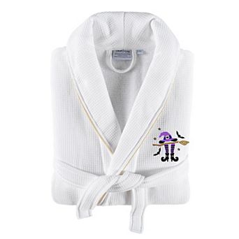 Linum Home Textiles Adult Hotel Collection 100% Turkish Cotton Waffle Terry Embroidered Bathrobe with Satin Piped Trim - Hat-Broom-Legs