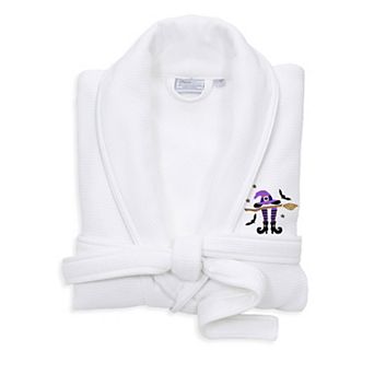 Linum Home Textiles Adult Hotel Collection 100% Turkish Cotton Waffle Terry Embroidered Bathrobe with Satin Piped Trim - Hat-Broom-Legs