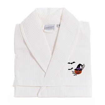 Linum Home Textiles Adult 100% Turkish Cotton Waffle Weave Embroidered Bathrobe - Pumpkin Head