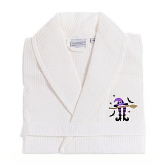 Linum Home Textiles Adult 100% Turkish Cotton Waffle Weave Embroidered Bathrobe - Hat-Broom-Legs