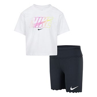 Girls 4-6x Nike Dri-FIT T-shirt & Scalloped Hem Biker Shorts 2 pc Set
