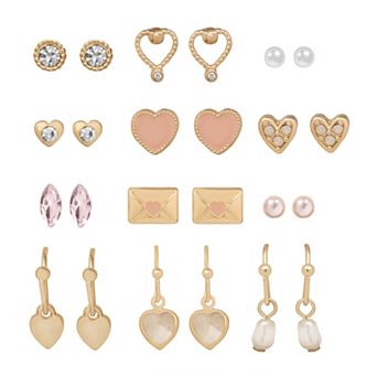 LC Lauren Conrad Gold Tone Crystal & Simulated Pearl Love Letter Earrings 12-pack Set