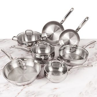 BergHOFF Belly Shape 12 pc Stainless Steel Cookware Set with Glass Lids