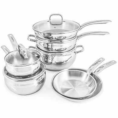 BergHOFF Belly Shape 12-pc. Stainless Steel Cookware Set with Glass Lids