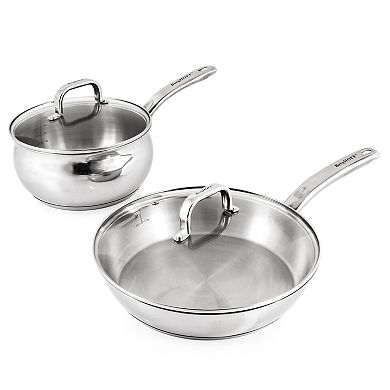 BergHOFF Belly Shape 7-pc. Stainless Steel Cookware Set with Glass Lids