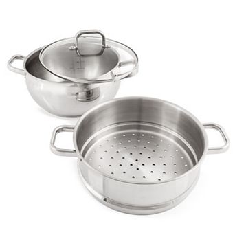 BergHOFF Belly Shape 3 pc Stainless Steel Steamer Set with Glass Lid