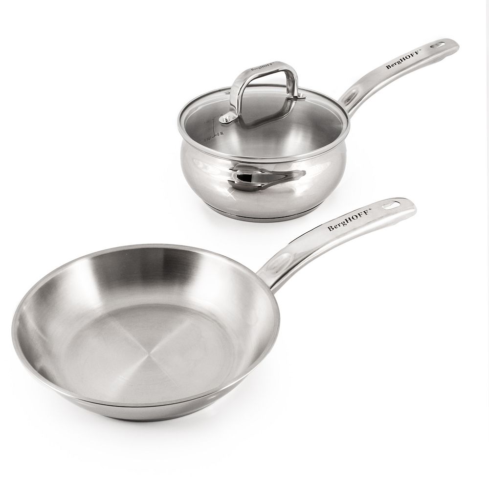 BergHOFF Belly Shape 3pc 18/10 Stainless Steel Fry Pan & Skillet Cookware Set with Glass Lid main image 1