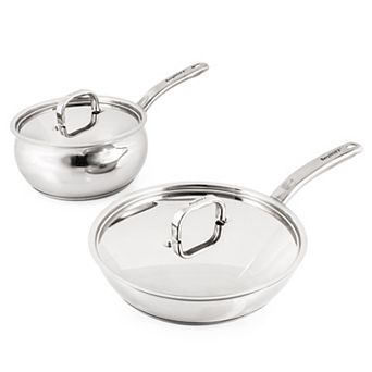BergHOFF Belly Shape 3 pc Stainless Steel Skillet & Saucepan Cookware Set with Stainless Steel Lids