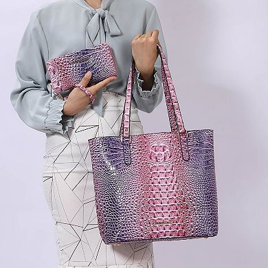 MKF Collection Piper Rainbow Faux Crocodile-embossed Women’s Tote Bag with Wallet by Mia K