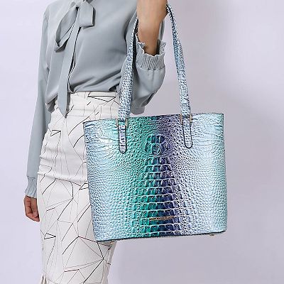 Sac Tote Gris Crocodile Embossé Avec Fermeture Zippée - Marque Jen & Co., Neuf Avec étiquettes