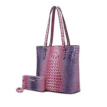 MKF Collection Piper Rainbow Faux Crocodile-embossed Women’s Tote Bag with Wallet by Mia K