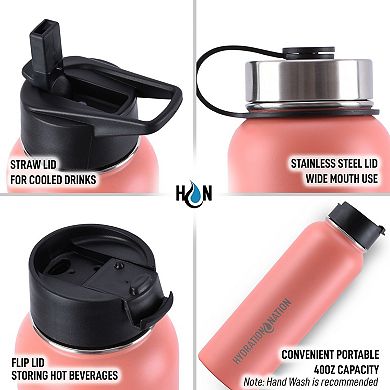 Zulay Kitchen 3 Lid 40 Ounce Vacuum Insulated Water Bottles With Straw By Hydration Nation