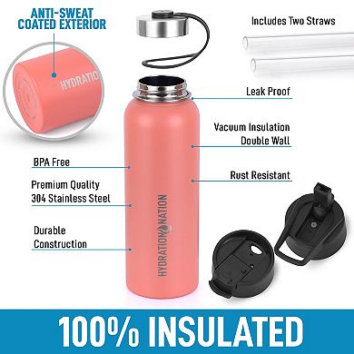 Zulay Kitchen 3 Lid 40 Ounce Vacuum Insulated Water Bottles With Straw By Hydration Nation