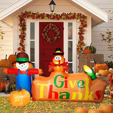 8ft Outdoor Built-in Led Inflatable Scarecrow And Turkey