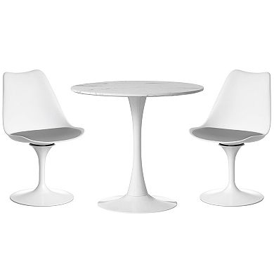 Mid-century Modern White Tulip Side Chair With Grey Cushioned Seat - Swivel Accent Chair, Set Of 2