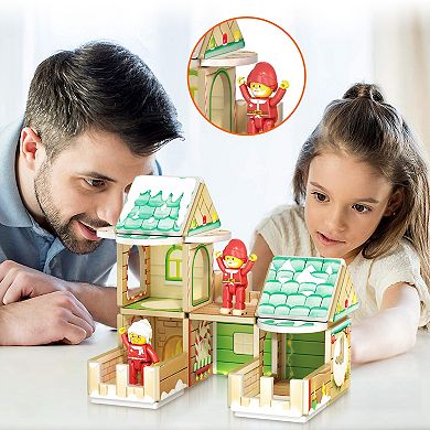 PicassoTiles 50 PC Christmas Cottage Themed, Magnetic Tiles, Magnetic Building Blocks for Kids 3+