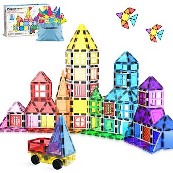 PICASSO-TILES 61 pc Magnetic Tile with Winows and Doors Building Blocks