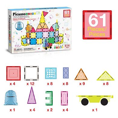 PICASSO-TILES 61 PC Magnetic Tile with Winows and Doors Building Blocks