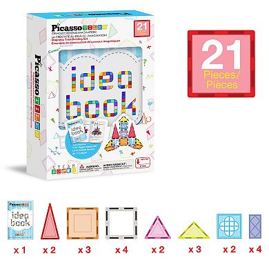 PicassoTiles 21 PC Magnetic Tile Building Set with Windows and Doors