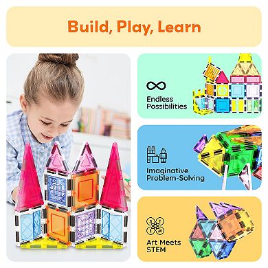 PicassoTiles 21 PC Magnetic Tile Building Set with Windows and Doors