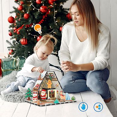 PicassoTiles 46 PC Gingerbread House Themed, Magnetic Tiles, Magnetic Building Blocks for Kids 3+