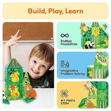 PicassoTiles 26 Piece Forest Animal, STEM Toy Magnet Tile, Building Block for Kid Age 3 & Up, PTQ26