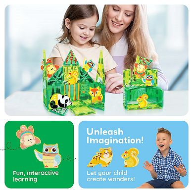 PicassoTiles 26 Piece Forest Animal, STEM Toy Magnet Tile, Building Block for Kid Age 3 & Up, PTQ26