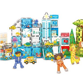PicassoTiles 150 pc Magnetic Blocks 3-in-1 Aquarium, Safari, and Metro Theme, STEM Toy for Kids 3+
