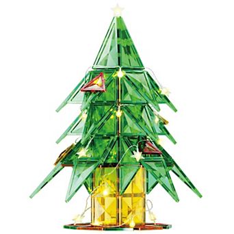 PicassoTiles 106 pc Magnetic Tiles Set with String Lights Christmas Tree Holiday Theme for Kids 3+