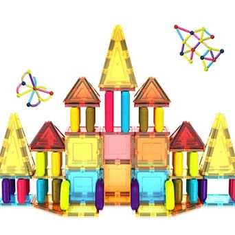 PicassoTiles 82 pc Magnetic Tiles, Magnetic Building Blocks for Kids 3+ & Sticks Builders Set