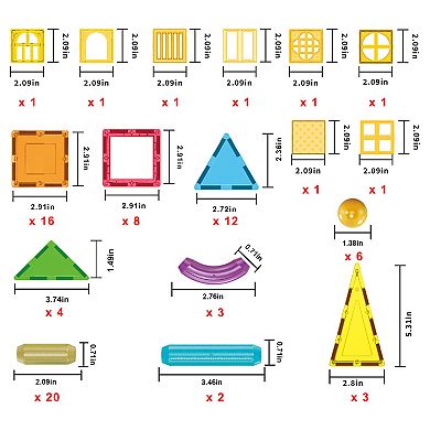 PicassoTiles 82 PC Magnetic Tiles, Magnetic Building Blocks for Kids 3+ & Sticks Builders Set
