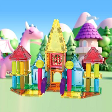 PicassoTiles 82 PC Magnetic Tiles, Magnetic Building Blocks for Kids 3+ & Sticks Builders Set