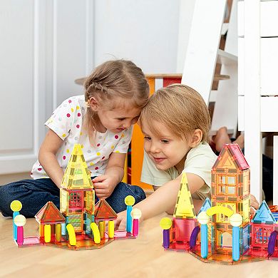 PicassoTiles 82 PC Magnetic Tiles, Magnetic Building Blocks for Kids 3+ & Sticks Builders Set