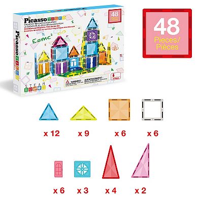 PicassoTiles 48 Piece Travel Size Mini STEM Magnetic Tile, Building Block for Kid Age 3 & Up, PTM48