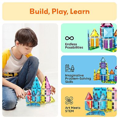 PicassoTiles 48 Piece Travel Size Mini STEM Magnetic Tile, Building Block for Kid Age 3 & Up, PTM48