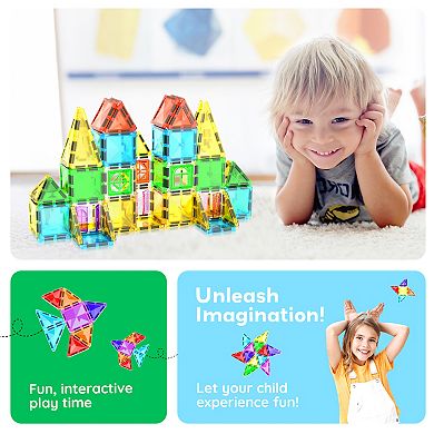 PicassoTiles 48 Piece Travel Size Mini STEM Magnetic Tile, Building Block for Kid Age 3 & Up, PTM48