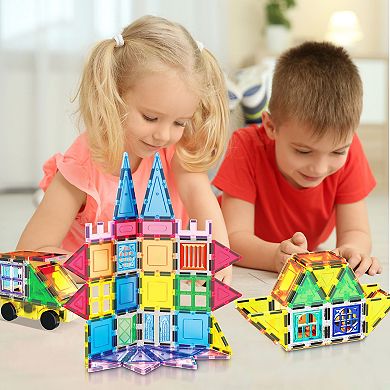 PicassoTiles 101 PC Magnetic Tiles Magnet Tile Building Blocks Construction Sensory Toys Set